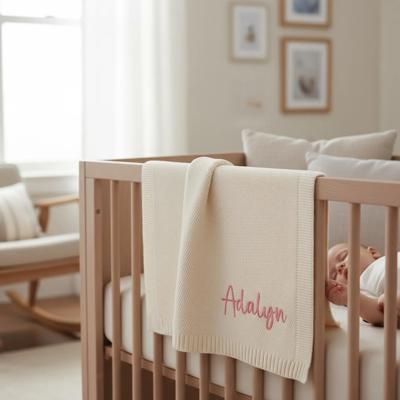 Embroidered Baby Blanket, Soft Cotton Knit Baby Blanket, Baby Shower Gift, Newborn Blanket, Keepsake Gift for Baby, Custom Baby Name Blanket