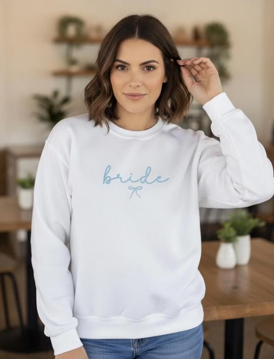 Embroidered Bride Sweatshirt Crewneck with Bow, Sweater, Bridal Shower Gifts, Engagement Gift