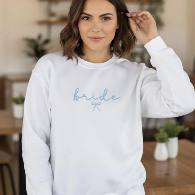 Embroidered Bride Sweatshirt Crewneck with Bow, Sweater, Bridal Shower Gifts, Engagement Gift