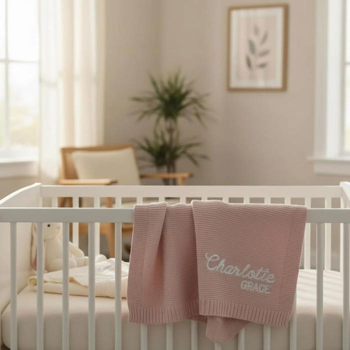 Embroidered Baby Blanket, Soft Cotton Knit Baby Blanket, Baby Shower Gift, Newborn Blanket, Keepsake Gift for Baby, Custom Baby Name Blanket