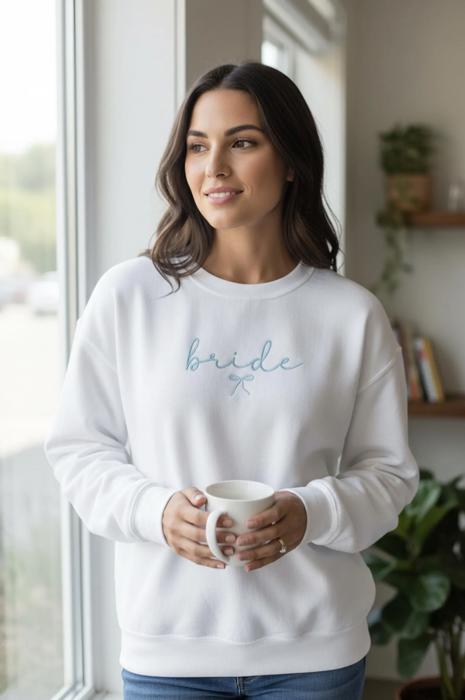 Embroidered Bride Sweatshirt Crewneck with Bow, Sweater, Bridal Shower Gifts, Engagement Gift