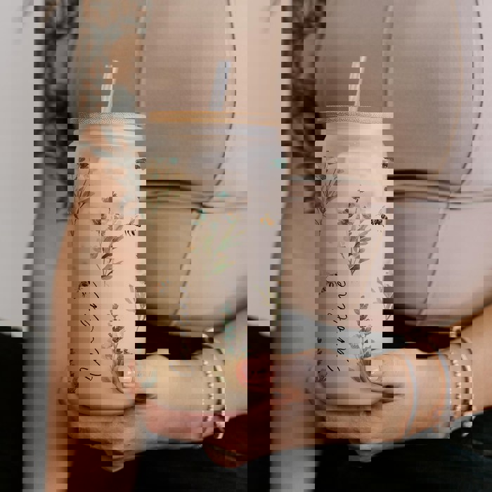 Personalized Iced Coffee Cup with Straw, Spring Tumbler with Bunnies Bees Chickens Lemons, Garden Floral Cup, Easter Gift for Her