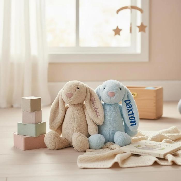 Custom Embroidered Bunny Rabbit with Name, Personalized Stuffed Animal, Easter Bunny Gift, Baby Shower Gift Newborn Keepsake Plush