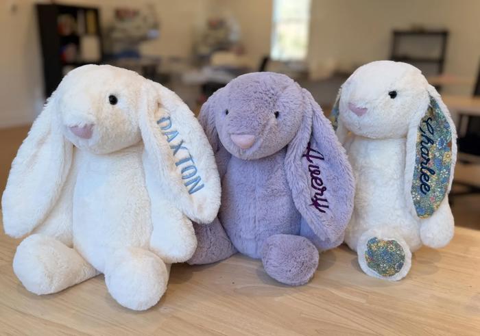 Custom Embroidered Bunny Rabbit with Name, Personalized Stuffed Animal, Easter Bunny Gift, Baby Shower Gift Newborn Keepsake Plush