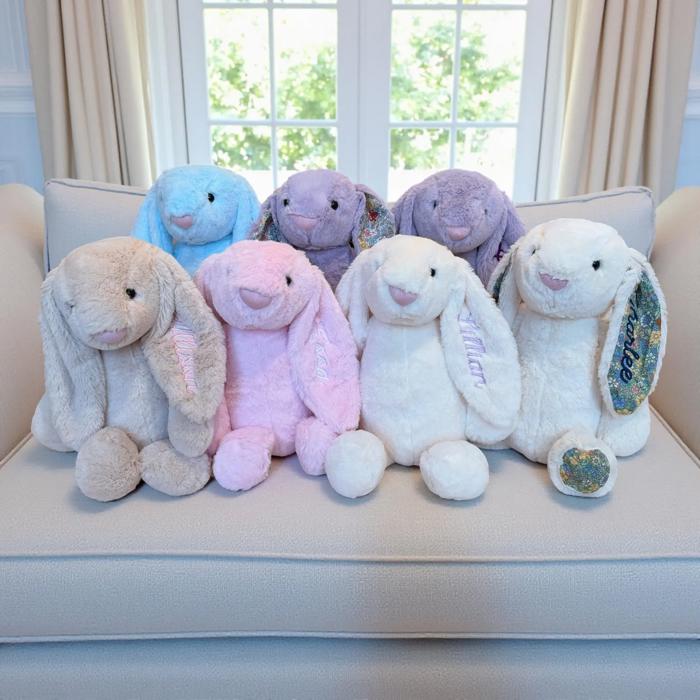 Custom Embroidered Bunny Rabbit with Name, Personalized Stuffed Animal, Easter Bunny Gift, Baby Shower Gift Newborn Keepsake Plush