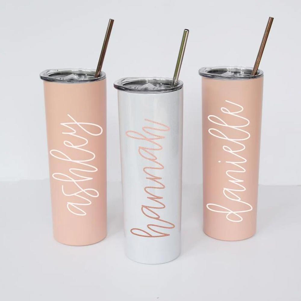 Personalized Skinny Tumbler with Slide Lid & Stainless Straw, Insulated Tumbler With Lid and StrawStainless Steel Skinny Tumbler Cup, Bridesmaid Gift Proposal