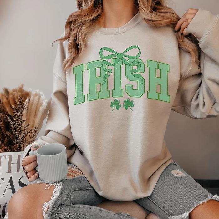 St. Patrick’s Day Irish Green Bow Tee – Comfort Colors Shirt for Women