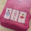  It’s The Most Wonderful Time of The Year Pink Christmas Sweatshirt, Nutcracker Ballet Graphic Sweatshirt for Women, Cute Holiday Crewneck, Cozy Festive Winter Pullover