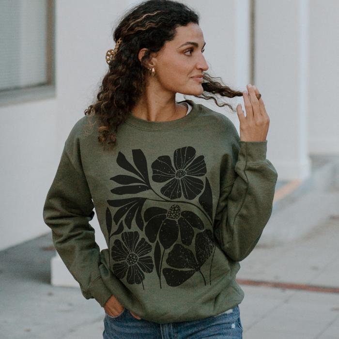 Black Floral Women's Sweatshirt