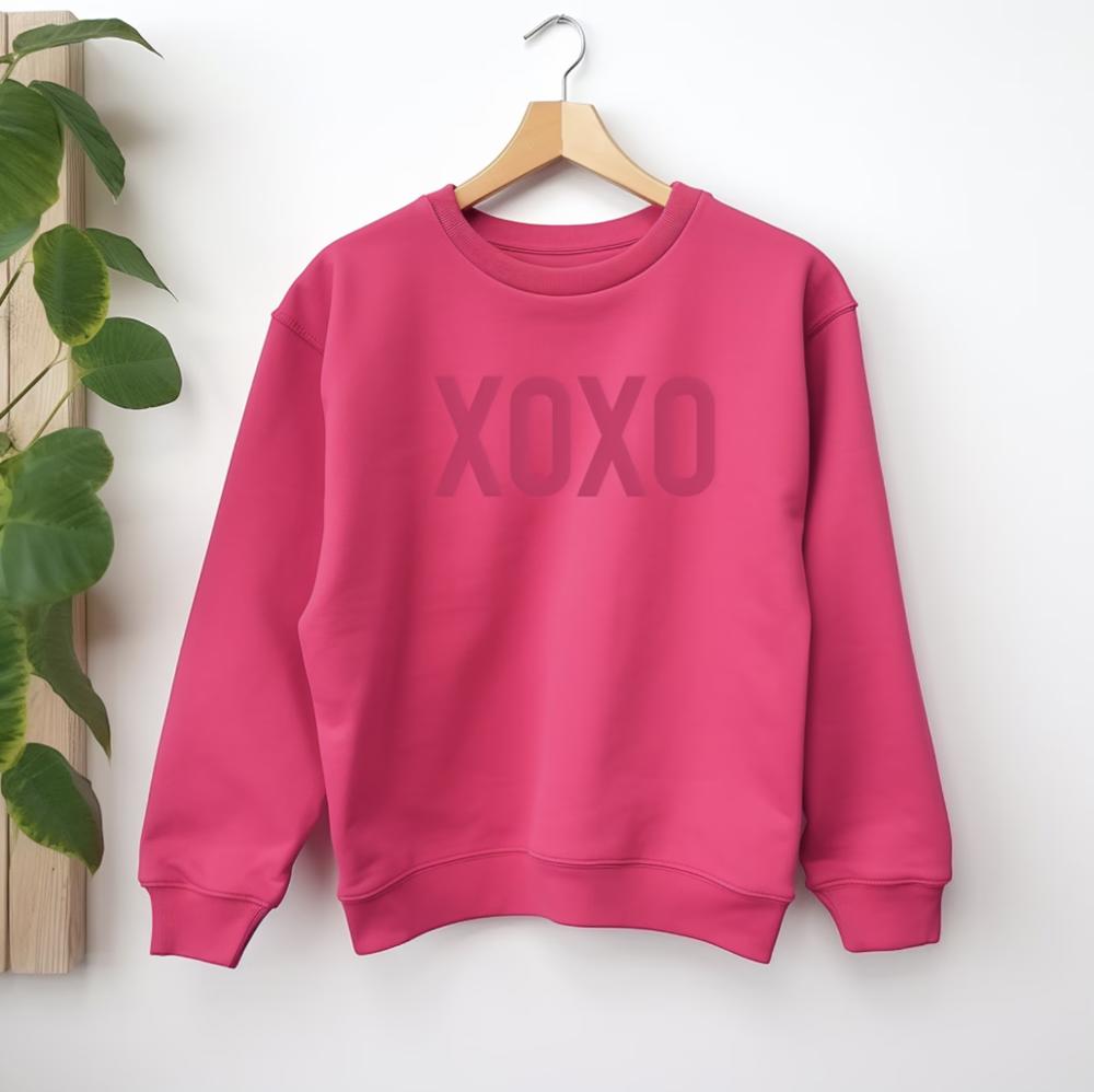 XOXO Valentine's Day Embossed Sweatshirt Puff Text Pink Valentine's Sweater, Custom Valentines Day Gift for Girlfriend