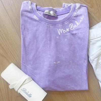 Personalized Name Embroidered T-Shirt Custom Neckline Collar Embroidery, Christian Bible Verse Mrs. Tee, Customized T-Shirt Name on Neckline