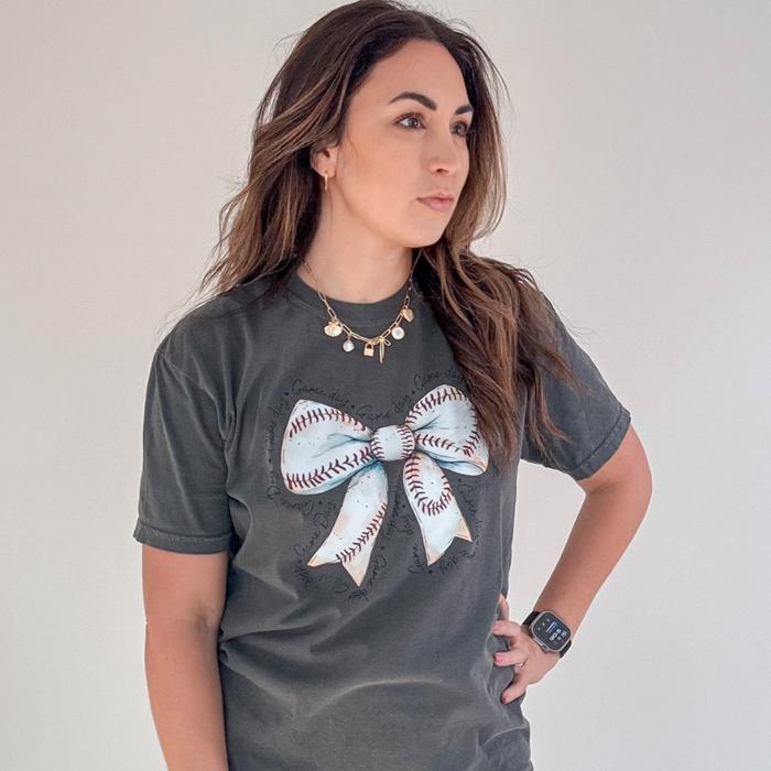 Baseball Bow Comfort Colors Tee – Stylish Game Day Shirt for Women