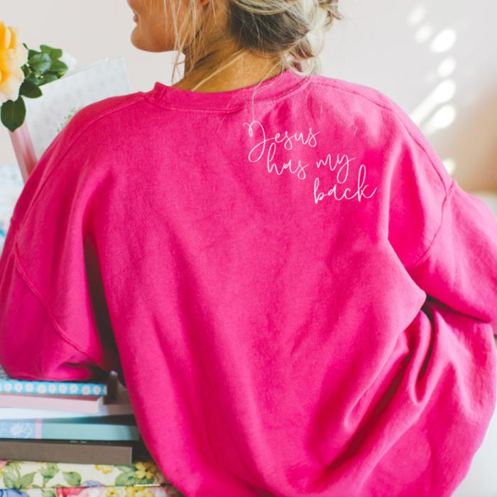 Jesus Has My Back Sweatshirt, Heart Cross Christian Sweatshirt, Faith Pink Crewneck, Christian Graphic Sweatshirt for Women