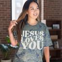 Jesus Loves You Camo T-Shirt for Women, Christian Graphic Tee, Faith Based Shirt, Religious Inspirational Tee, Bible Verse Shirt, Spiritual Gift