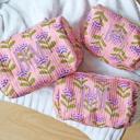 Personalized Block Pattern Floral Makeup Bag, Custom Gift Bridesmaid Gifts Embroidered Quilted Toiletry Pouch, Travel Cosmetic Case Gift