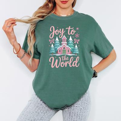 Joy To The World Pink Christmas Shirt Comfort Colors, Cute Holiday Graphic Tee, Festive Christian Christmas T-Shirt, Cozy Winter Top