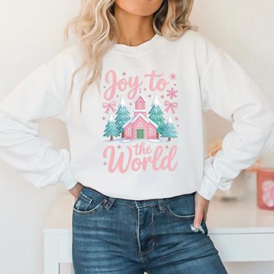 Joy To The World Pink Christmas Sweatshirt, Cozy Holiday Crewneck, Christian Christmas Sweater, Cute Pink Holiday Pullover, Comfort Winter Outfit