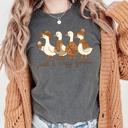  Just a Cozy Goose Fall Graphic Tee, Neutral Autumn Goose Shirt with Pumpkins and Flowers, Cute Fall Comfort Colors T-Shirt for Women
