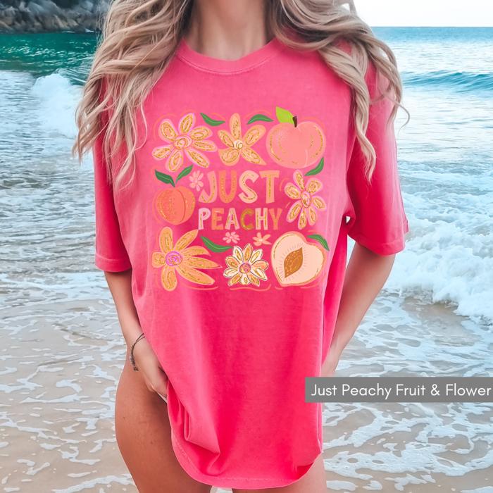 Spring & Summer Graphic Tees for Women, Floral, Peach, and Bow Comfort Colors Shirts, Garden and Sunshine Inspired T-Shirt, Trendy Bright & Cheerful Designs