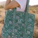  Embroidered Cotton Quilted Bag, Block Print Tote Bag for Women, Boho Travel Bag, Handmade Shoulder Purse, Large Floral Weekender, Bridesmaid