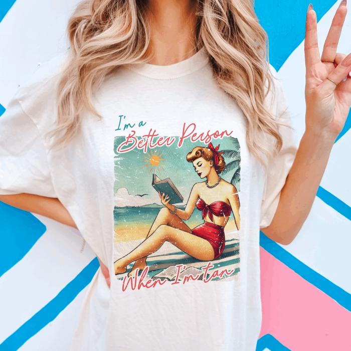 Summer Graphic Tees for Women Comfort Colors | Retro Beach Shirt, Floral Tee, Smiley Face, Summer Vibes, Salty Moms Club