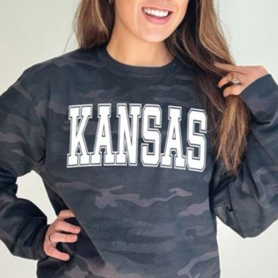 Custom Camo Sweatshirt, Personalized Varsity Letter Crewneck Pullover, Game Day Spirit Wear, Custom State Team or Mascot Sweater