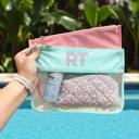  Embroidered Shadow Monogram Pool Bag Custom Toiletry Bag, Nylon Clear Pouch, Bachelorette Party Beach Zipper Bag for Sunscreen Bikini Snack