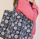  Embroidered Cotton Quilted Bag, Block Print Tote Bag for Women, Boho Travel Bag, Handmade Shoulder Purse, Large Floral Weekender, Bridesmaid