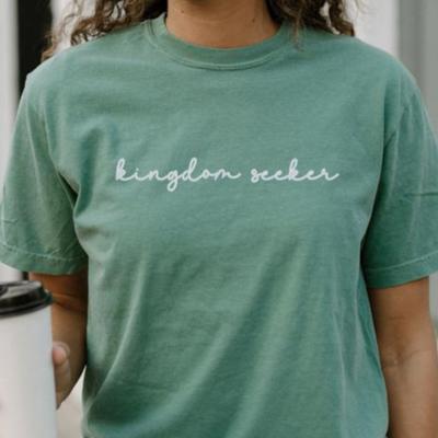 Kingdom Seeker Embroidered Christian T-Shirt for Women, Faith Based Comfort Colors Tee, Minimal Christian Apparel