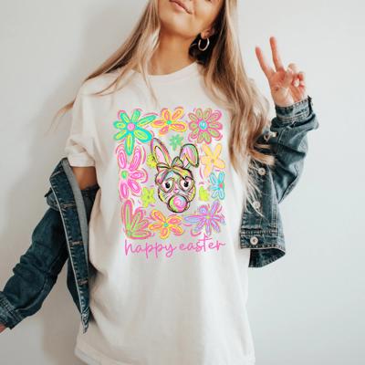 Happy Easter Bunny Doodle Christian Comfort Colors Tee