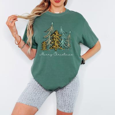 Leopard Trees Christmas Comfort Colors Tee, Cute Christmas Tree Graphic Shirt for Women, Cozy Holiday T-Shirt, Trendy Leopard Print Christmas Top