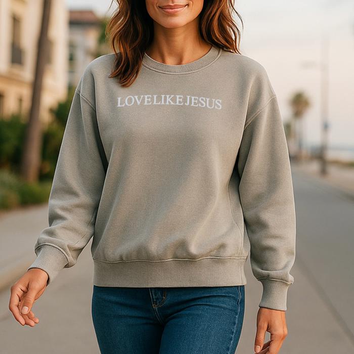 Love Like Jesus Christian Sweatshirt for Women, Pink and Grey Crewneck Faith-Based Pullover, Inspirational Bible Verse Gift, Cute Jesus Lover Apparel