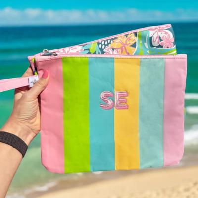 Shadow Monogram Pool Bag Embroidered Custom Toiletry Bag, Nylon Clear Pouch, Bachelorette Party Beach Zipper Bag for Sunscreen Bikini Snack