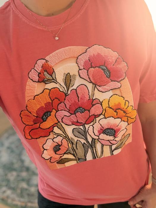 Floral Bouquet Faux Texture Shirt, Vintage Poppy Flower Tee, Cottagecore Botanical Graphic Tee, Retro Flower Garden Shirt, Feminine Nature Gift