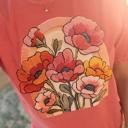  Floral Bouquet Faux Texture Shirt, Vintage Poppy Flower Tee, Cottagecore Botanical Graphic Tee, Retro Flower Garden Shirt, Feminine Nature Gift