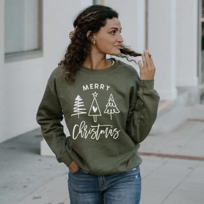 Merry Christmas Three Trees Sweatshirt, Cozy Holiday Crewneck for Women, Minimalist Tree Design Christmas Sweater