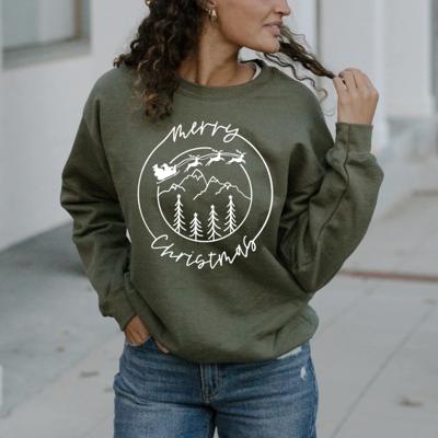 Merry Christmas White Santa Sleigh Sweatshirt, Mountain Scene Sweatshirt, Rustic Holiday Sweatshirt for Women, Cozy Winter Outfit