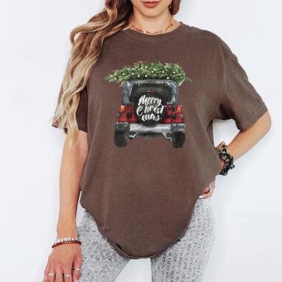 Merry Christmas Truck Comfort Colors Tee, Vintage Red Plaid Truck Christmas Shirt, Cozy Holiday T-Shirt for Women, Christmas Tree Graphic Tee, Winter Outfit