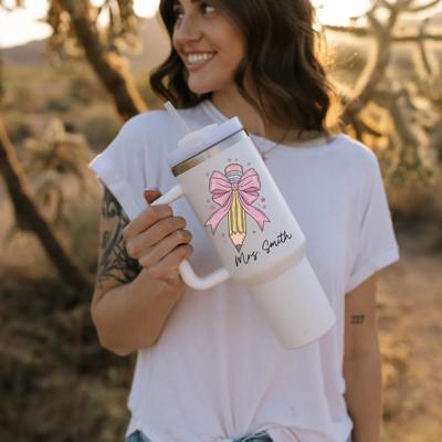 Teacher Personalized Tumbler with Handle, 40 oz Tumbler with Straw, Teacher Appreciation Gift, Teacher Thank You Travel Mug Teacher Cup