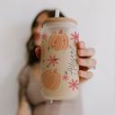  Fall Glass Cups with Lid and Straw, Iced Coffee Cup, Custom Glass Tumbler, Pumpkin Spiced Latte Cup, Drink Barware, Personalized Gift