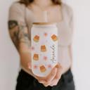  Fall Glass Cups with Lid and Straw, Iced Coffee Cup, Custom Glass Tumbler, Pumpkin Spiced Latte Cup, Drink Barware, Personalized Gift