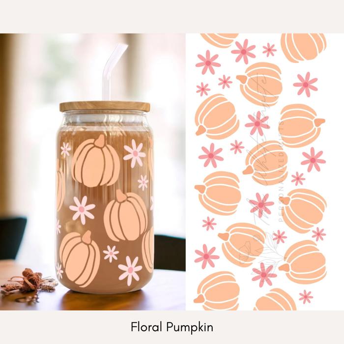 Fall Glass Cups with Lid and Straw, Iced Coffee Cup, Custom Glass Tumbler, Pumpkin Spiced Latte Cup, Drink Barware, Personalized Gift