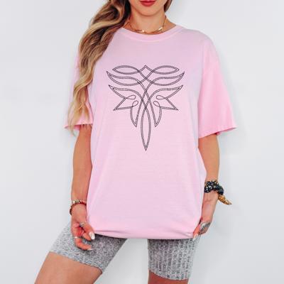 Boot Stitch Western Tee, Comfort Colors Crewneck T-Shirts for Women, Graphic Tee Cotton Tee
