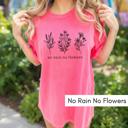  Boho Floral Graphic Tee, Oh Happy Day Shirt, No Rain No Flowers T-Shirt, Cute Pastel Aesthetic Tee, Inspirational Women’s Shirt Gift
