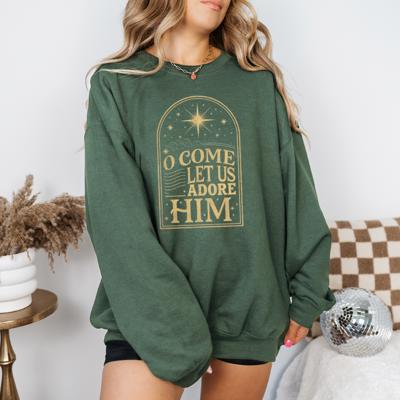 O Come Let Us Adore Him Christian Christmas Sweatshirt, Faith Holiday Crewneck, Jesus Christmas Sweater, Religious Christmas Outfit, Cozy Nativity Sweatshirt