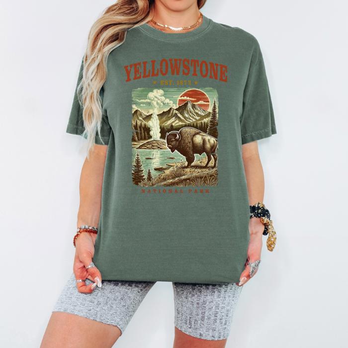 Postcard Paradise Vintage Travel Comfort Colors Tee, Destination Shirts for Women, Scenic Retro-Inspired Destination T-Shirts, Yellowstone, Miami, Malibu, Montana & Charleston