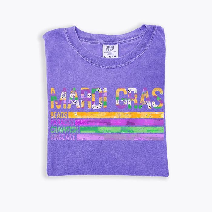 Mardi Gras Shirts for Women Multiple Designs - Bow Collage Comfort Colors Tee - Mardi Gras Outfits - Carnival Graphic T-Shirts - Fat Tuesday Tops