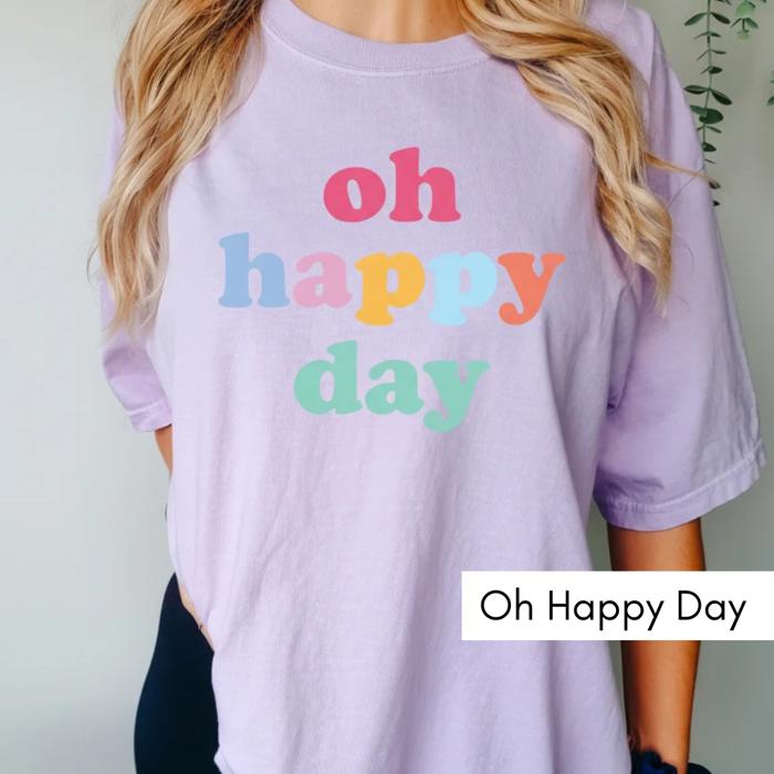Boho Floral Graphic Tee, Oh Happy Day Shirt, No Rain No Flowers T-Shirt, Cute Pastel Aesthetic Tee, Inspirational Women’s Shirt Gift