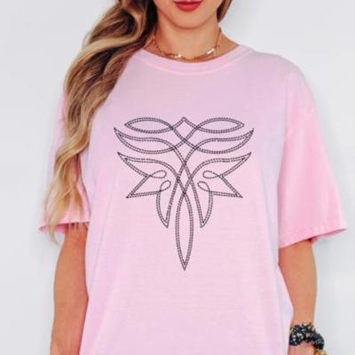 Boot Stitch Western Tee, Comfort Colors Crewneck T-Shirts for Women, Graphic Tee Cotton Tee