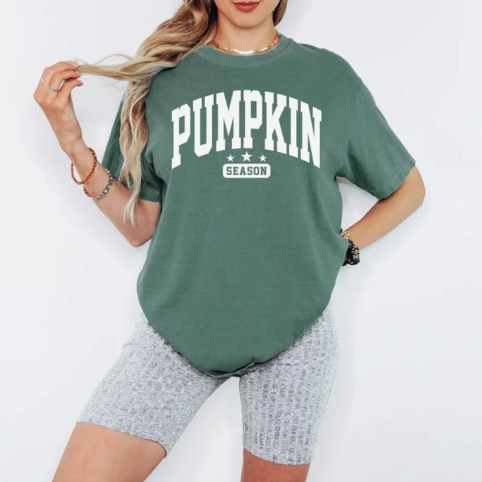 Pumpkin Season Graphic Tee, Fall Comfort Colors Shirt for Women, Cute Autumn Pumpkins, Leaves & Cozy Season Essential T-Shirt